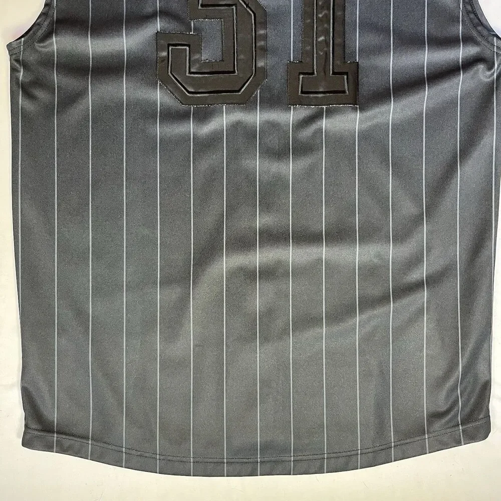 Nike Sleeveless Baseball Jersey Mens L Black Pinstripe Button Up #31 Y2K Stitch